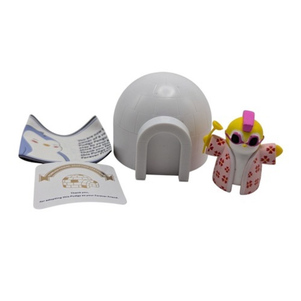 PMI Pudgy Penguins Yellow With Pink Mohawk W Igloo Collectible Figure 2inch